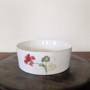 Watercolors Block Spal Geranium by Mary Lou Goertzen Vintage Round Vegetable Serving Bowl 1980s