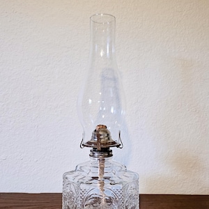 Vintage Hurricane Oil Lamp: Embossed Farm Scene, Clear Glass Lantern