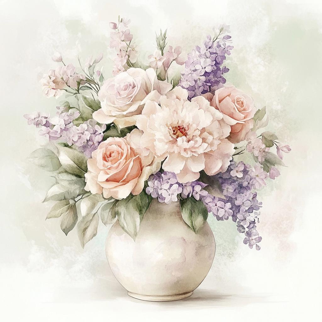 Watercolor Floral Vase Art – Elegant Spring Flowers, Vintage Aesthetic, Mother’s Day Printable