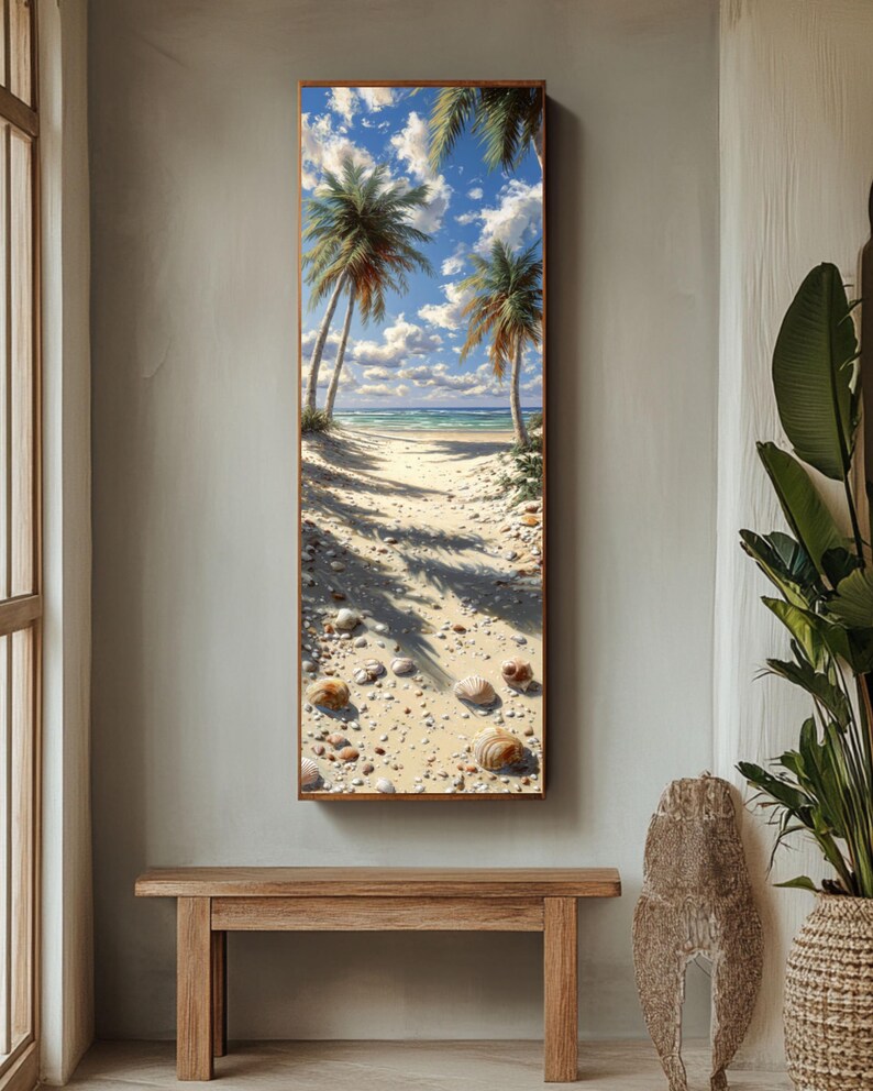 Tropical Beach Wall Art | Palm Tree Oil Painting Inspired Canvas Print ...