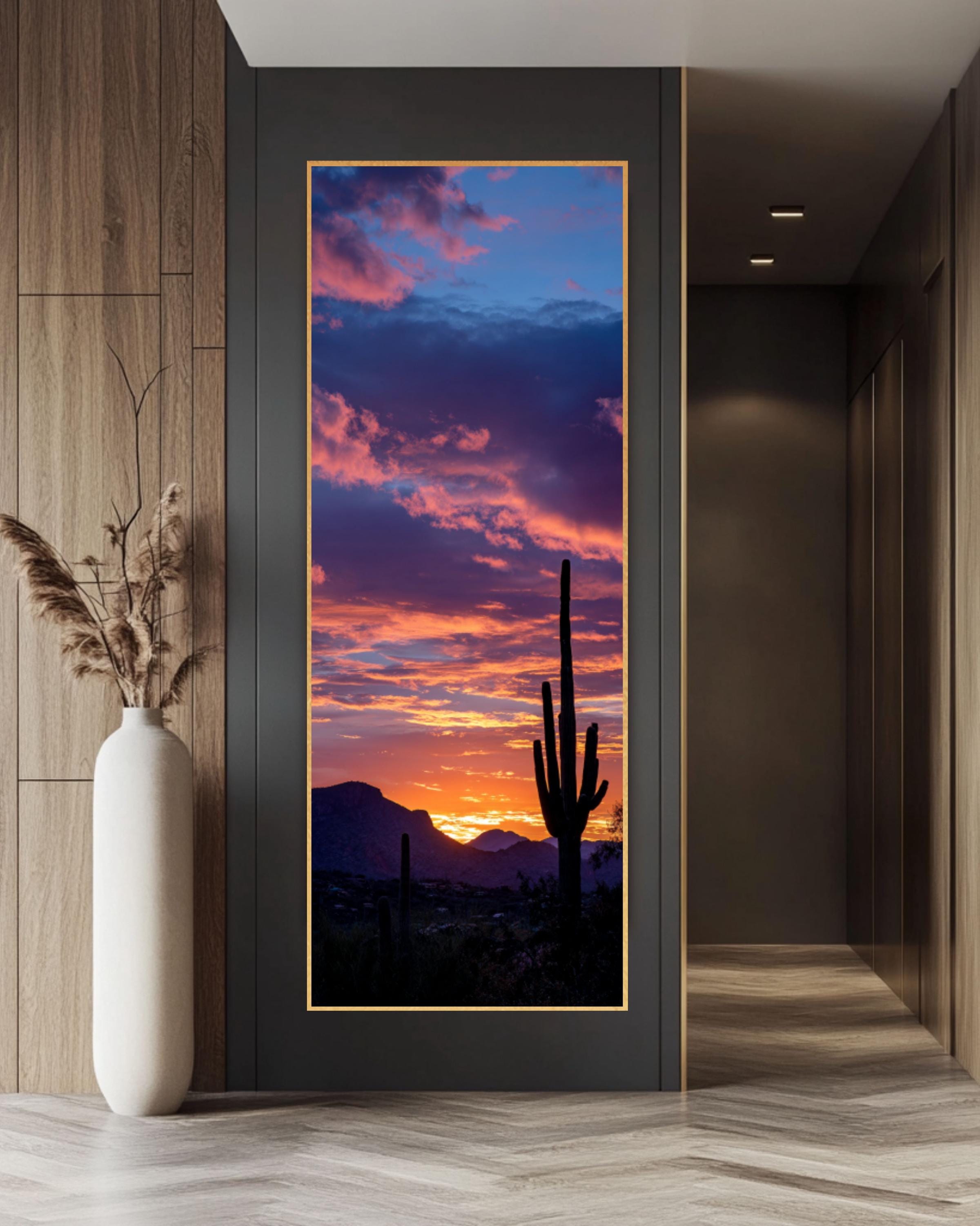 Arizona Desert Sunset Wall Art, Saguaro Cactus Silhouette Canvas Print ...