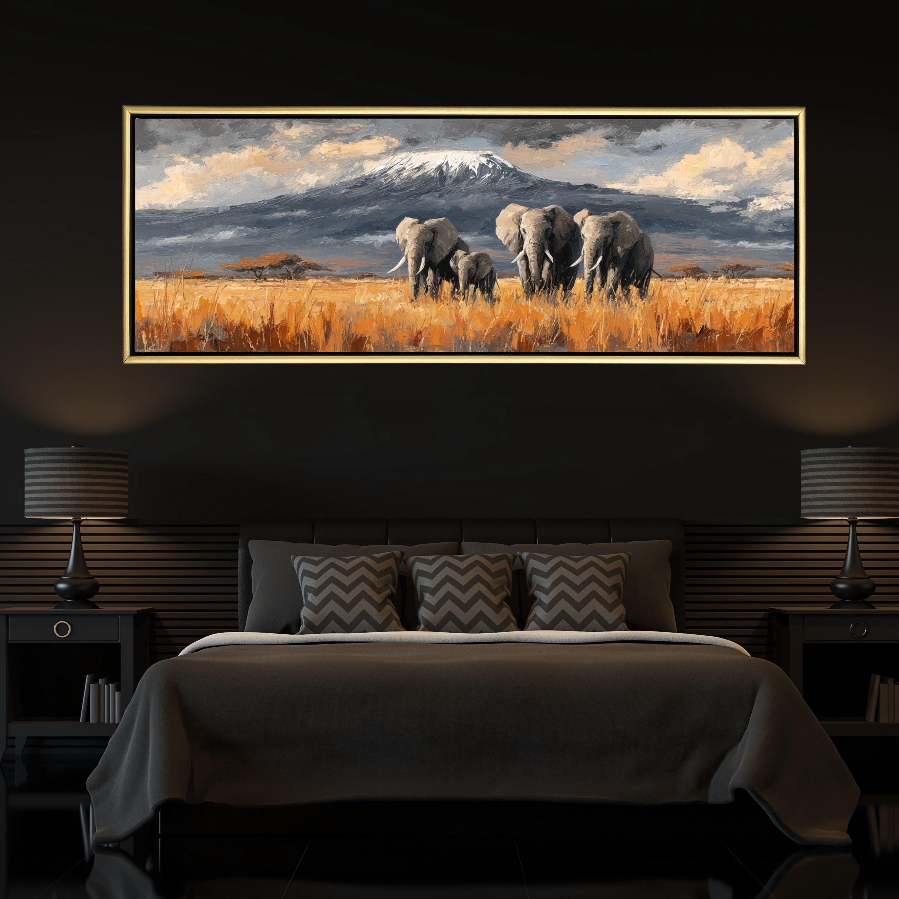 African Elephant Family Wall Art, Kilimanjaro Landscape Canvas Print ...