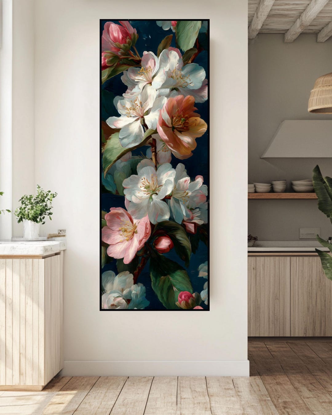 Vintage Floral Oil Painting Inspired Canvas Print, Tall Narrow Wall Art ...