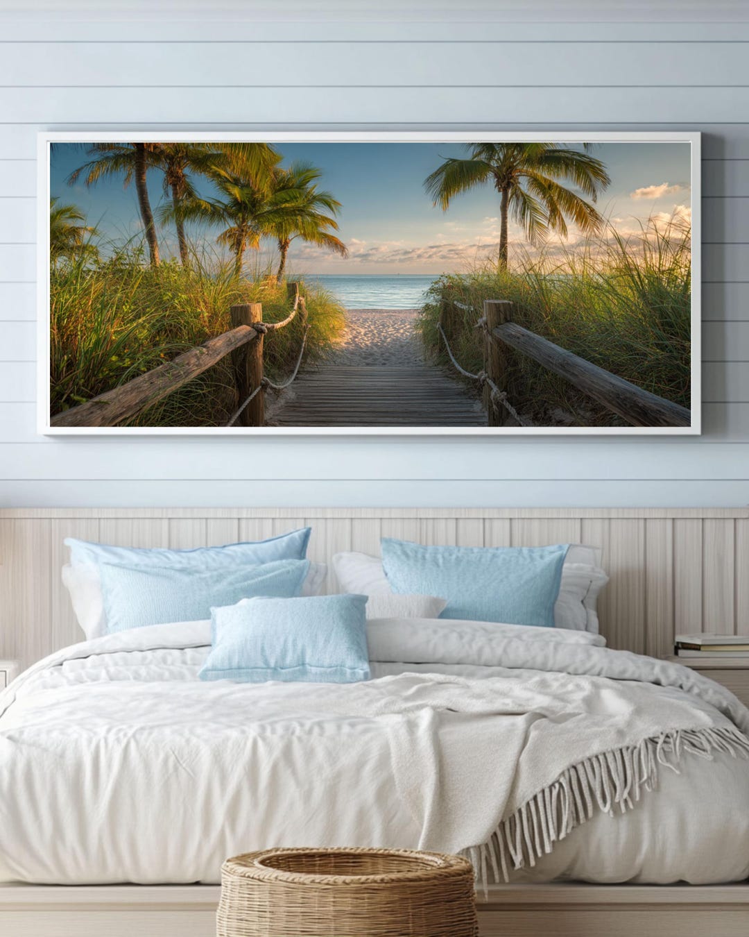 Beach Sunset Panoramic Wall Art, Tropical Palm Tree Canvas Print ...