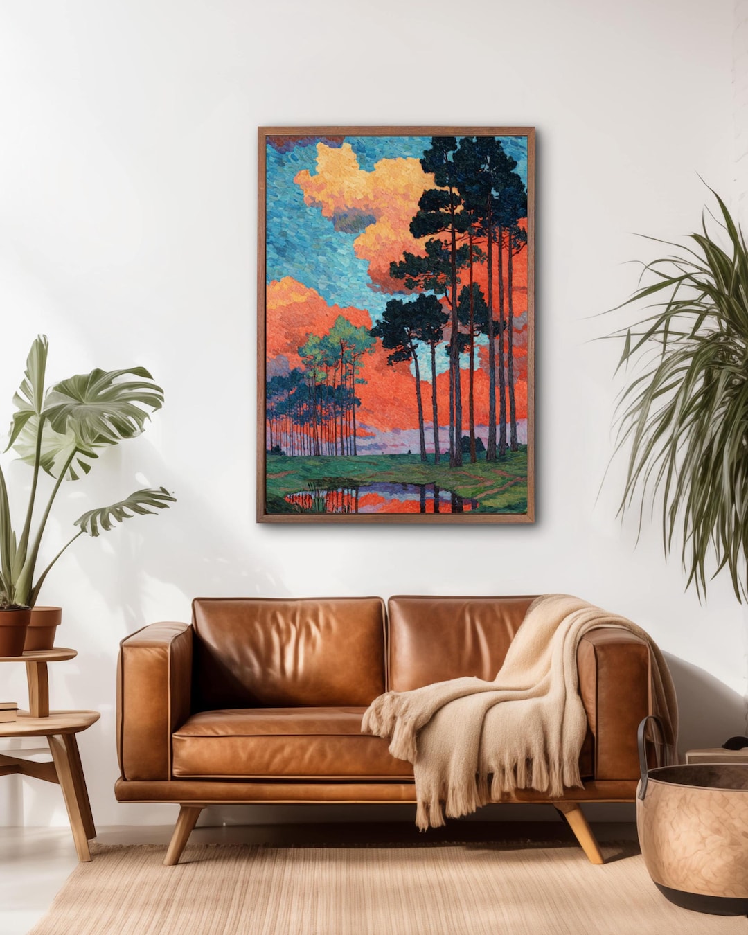 Signac Sunset Paul Signac Style Sunset Wall Art | Vibrant Pine Tree Canvas Print ...