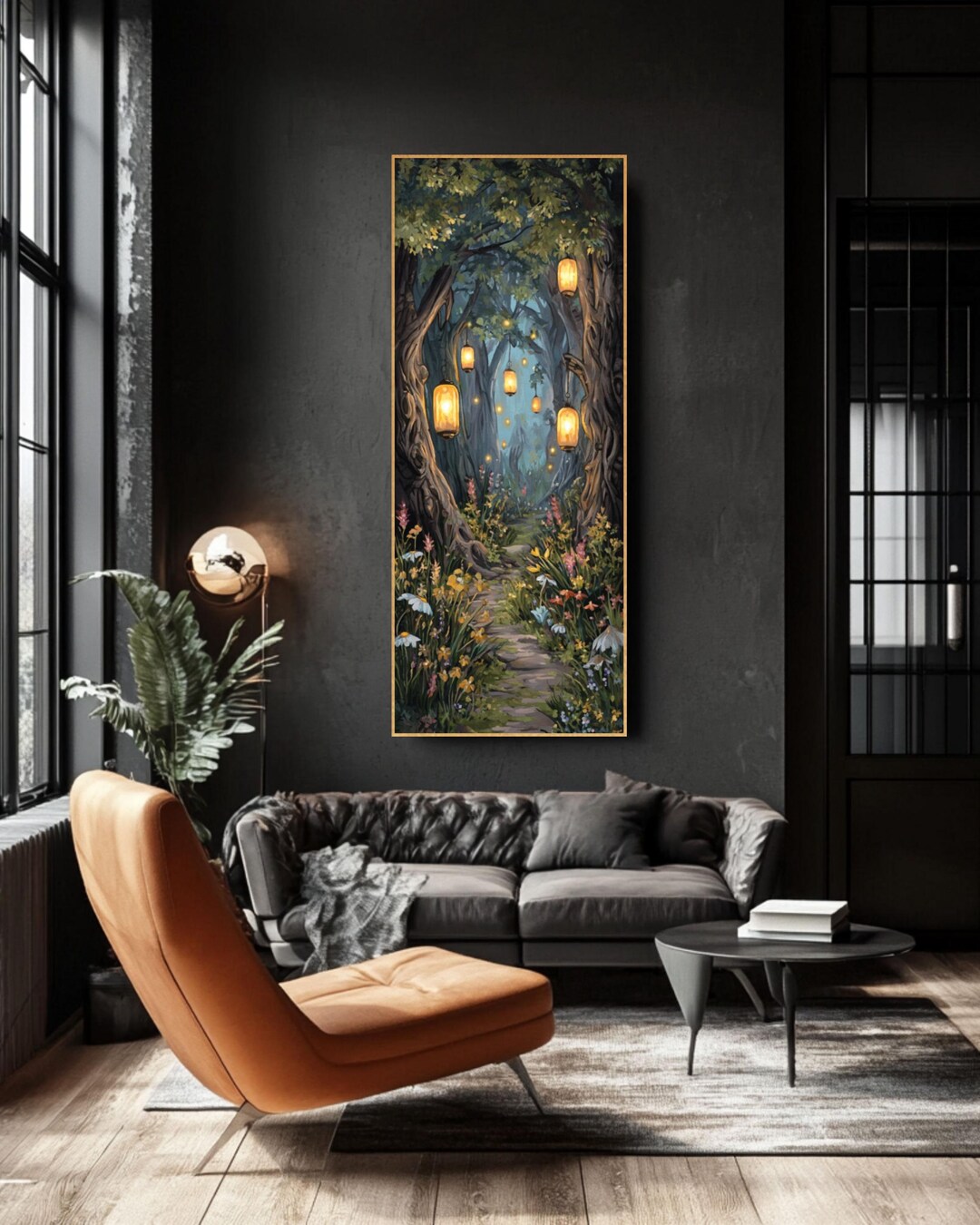 Enchanted Forest Lantern Path Wall Art, Fantasy Garden Canvas Print ...