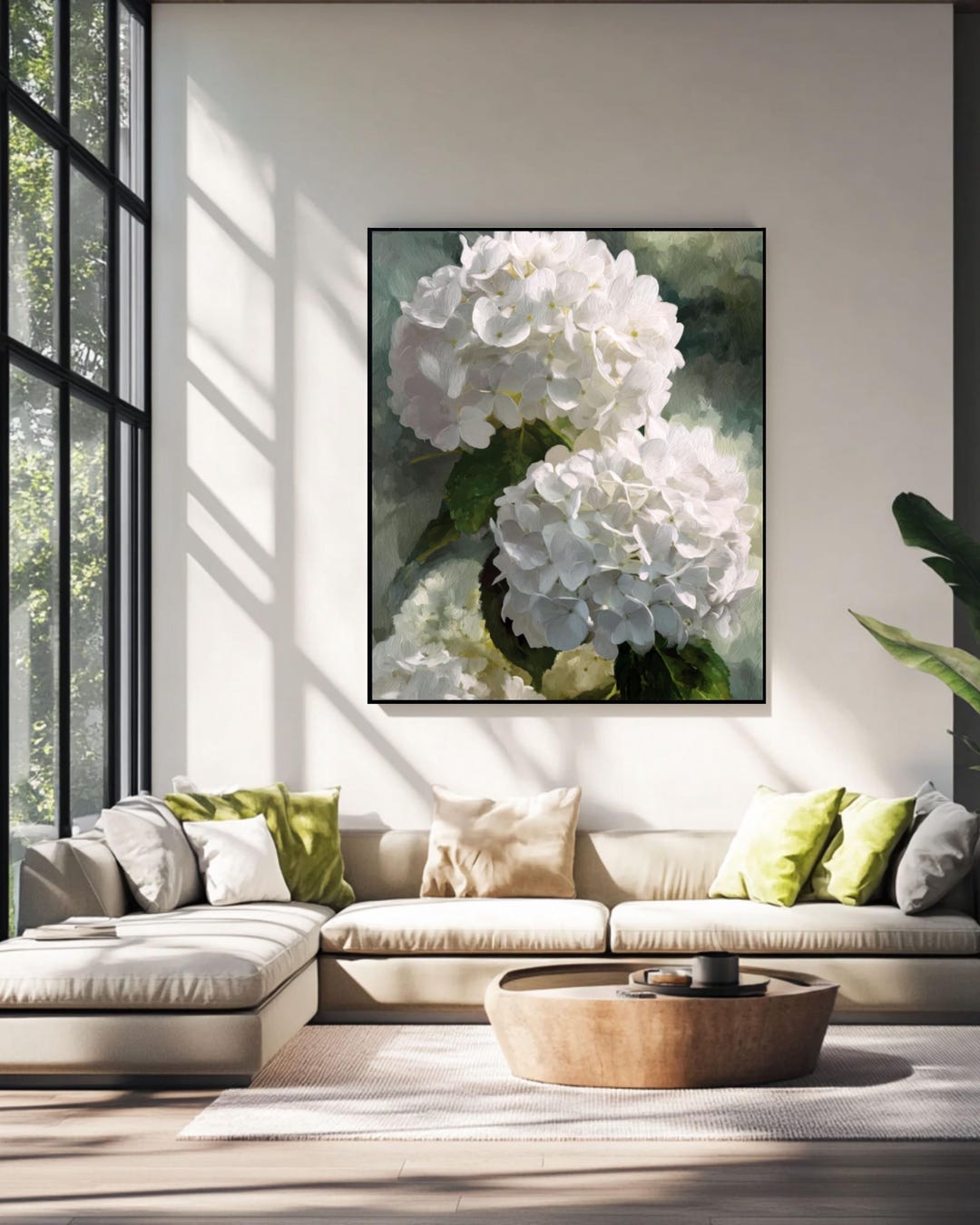 White Hydrangea Wall Art, Impressionist Floral Oil Painting Inspired ...