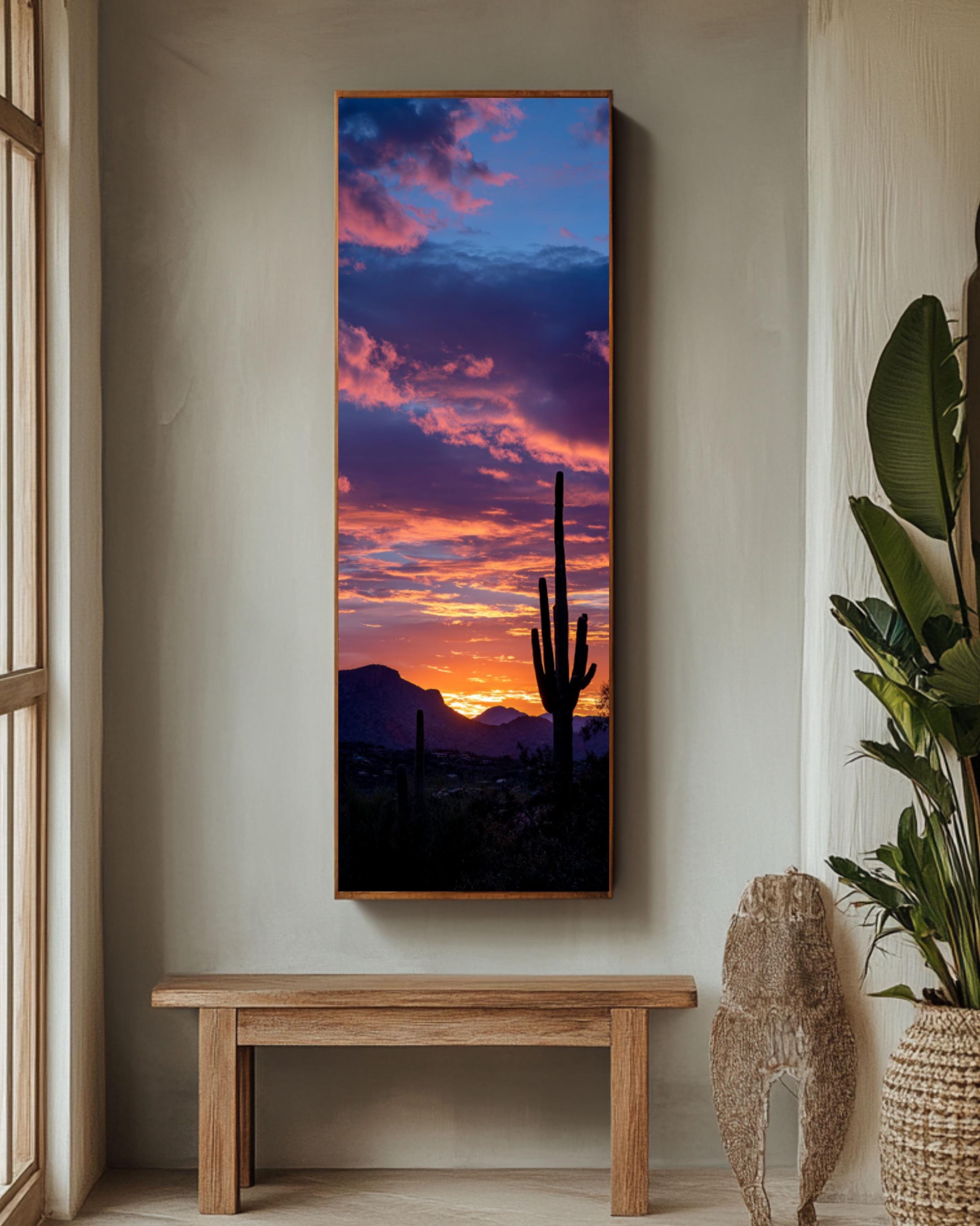 Arizona Desert Sunset Wall Art, Saguaro Cactus Silhouette Canvas Print ...