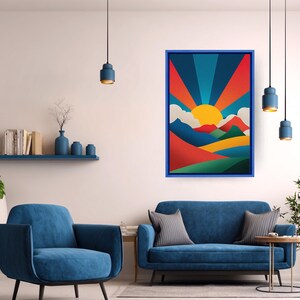 Soviet Constructivism Sun Mountain Wall Art, Abstract Geometric Canvas Print, Retro Modernist Poster Bold Colorful Constructivist Home Decor
