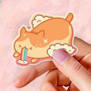 Cat Puking Rainbow Clouds Sticker – Cute Cat Sticker for Water Bottles & Notebooks, Durable, Water-Resistant, Fun Rainbow Cat Design