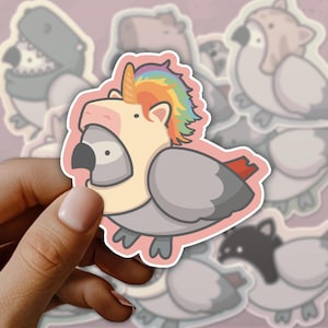 African Grey Parrot Wearing Animal Hat – Cute Parrot Sticker, Vinyl Sticker, Water-Resistant, Scratch-Resistant, Congo African Grey Parrot