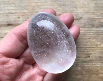 CLEAR QUARTZ POCKET egg carved crystal all healing prana chi stone intuition . large egg 50mm