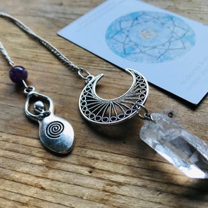 GODDESS QUARTZ PENDULUM amethyst ball raw point druzy fairtrade dowsing silver heavy dowser amulet ceremonial shaman pagan wicca chakra