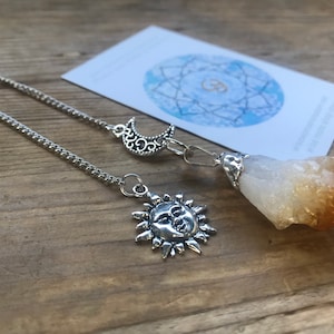 PENDULE CITRINE soleil lune boule druzy radiesthésie fairtrade argent lourde amulette de cérémonie chaman païen wicca chakra