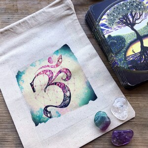 TAROT CARD BAG sacchetto - Om universo stella oracolo carte gioco luna dea arte stampa altare pagano druido regalo etico commercio equo e solidale cotone iuta