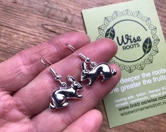 3D BUNNY EARRINGS Silver rabbit hare totem symbol talisman power animal silver Feetility easter oestara spring rebirth goddess