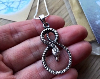 INFINITY SNAKE PENDANT Sterling silver huge charm 925 druid pagan wiccan coiled serpent snake kundalini shakti contemporary elegant