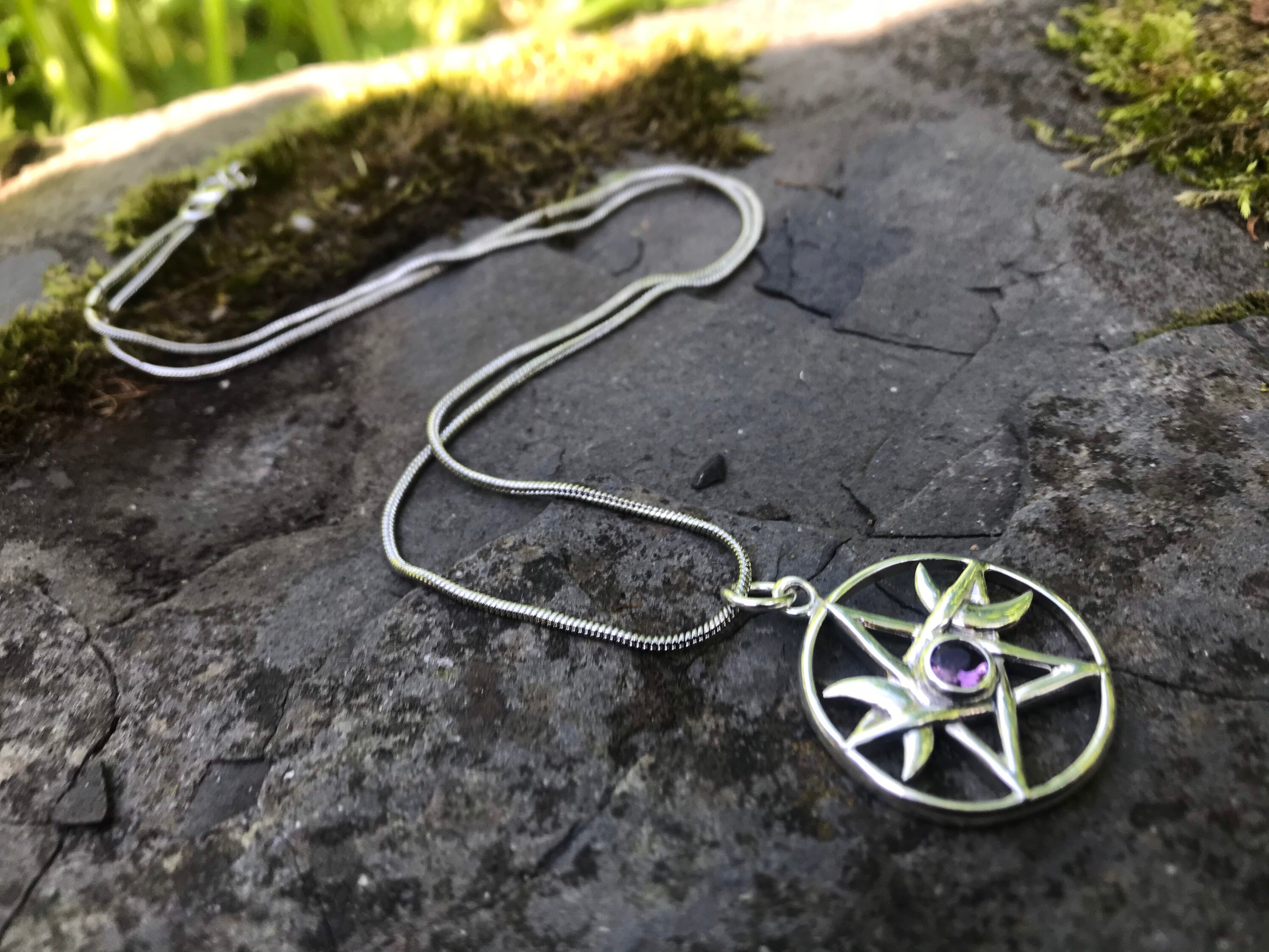【PondPhuwin】MYSTIC LOCKET YFN Triple Moon Goddess Necklace Sterling Silver Pentagram