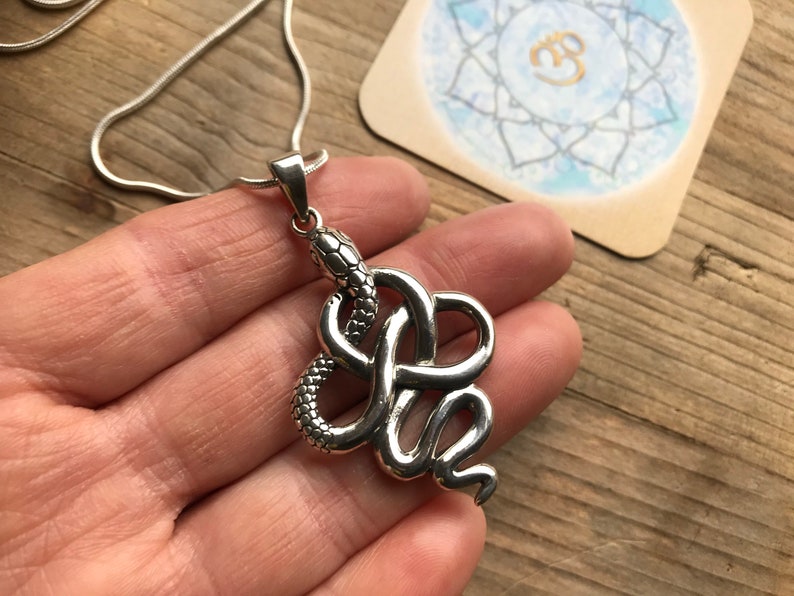LARGE SNAKE PENDANT 925 Sterling silver huge charm druid pagan wiccan coiled infinity figure eight serpent kundalini shakti