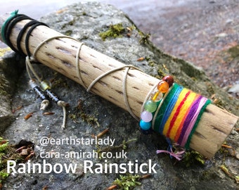 RAINBOW SERPENT RAINSTICK rattle desert cactus totem protection beech wood shamanic tool altar sound healing earth water vegan cruelty free