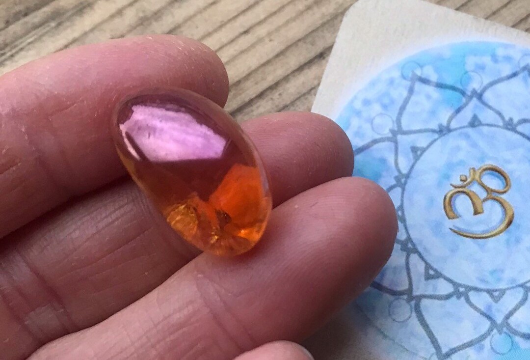 ORANGE AURA QUARTZ Sun Fire Crystal Pocket Palm Altar Gemstone Crystal