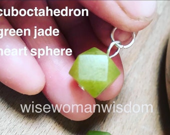 JADE CUBE PENDANT Heart Sphere Fair Trade Ethical anahata heart chakra terra prana  sacred geometry 12 sided cube octahedron