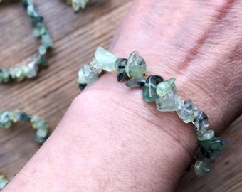 PREHNITE BRACELET freeform Chip mala palm stone- natural tumblestone shape crystal HEALERS Healing health strength healing protection