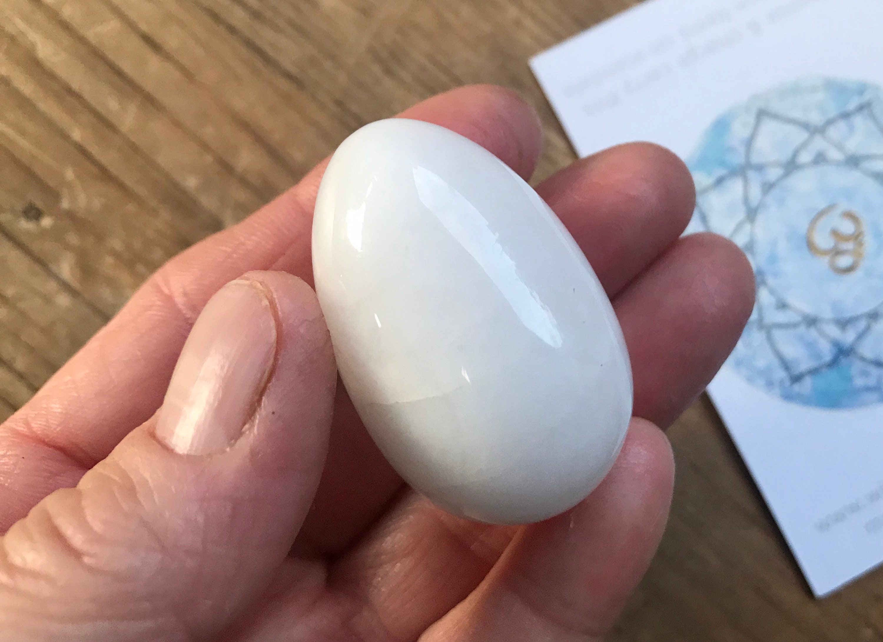 WHITE JADE POCKET egg carved crystal purification peace calm clarity protection  crown chakra egg 40mm