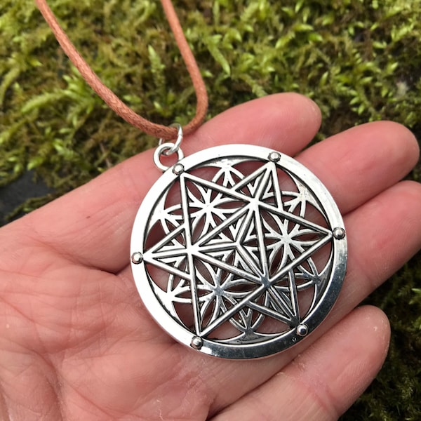 Silver MERKABA merkabah mandala pendant necklace talisman Protection sacred geometry star tetrahedron Crystal reiki light body gift metatron