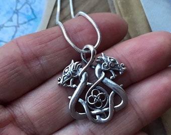 925 CELTIC DRAGON PENDANT serpent snake Sterling silver celtic knot nordic viking norse mandala charm 925 druid pagan wiccan coiled naga