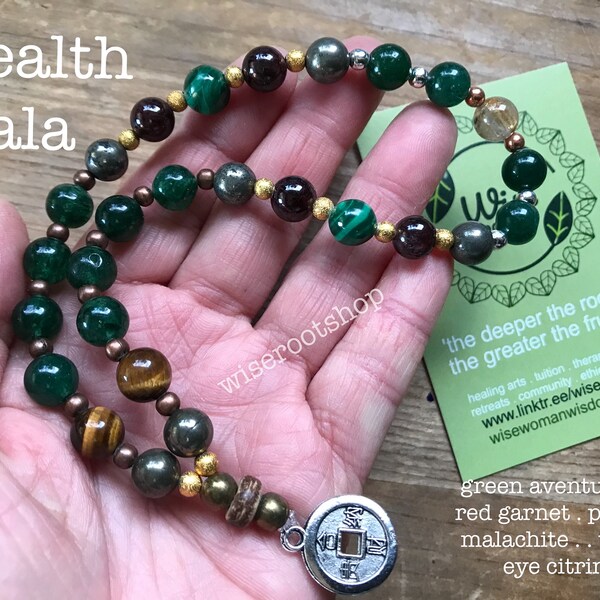 WEALTH MALA 27 bead bracelet shreem brzee money luck abundance green aventurine citrine garnet malachite pyrite tigers eye crystal feng shui