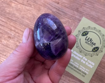 purple AMETHYST POCKET EGG carved crystal third eye intuition . large egg