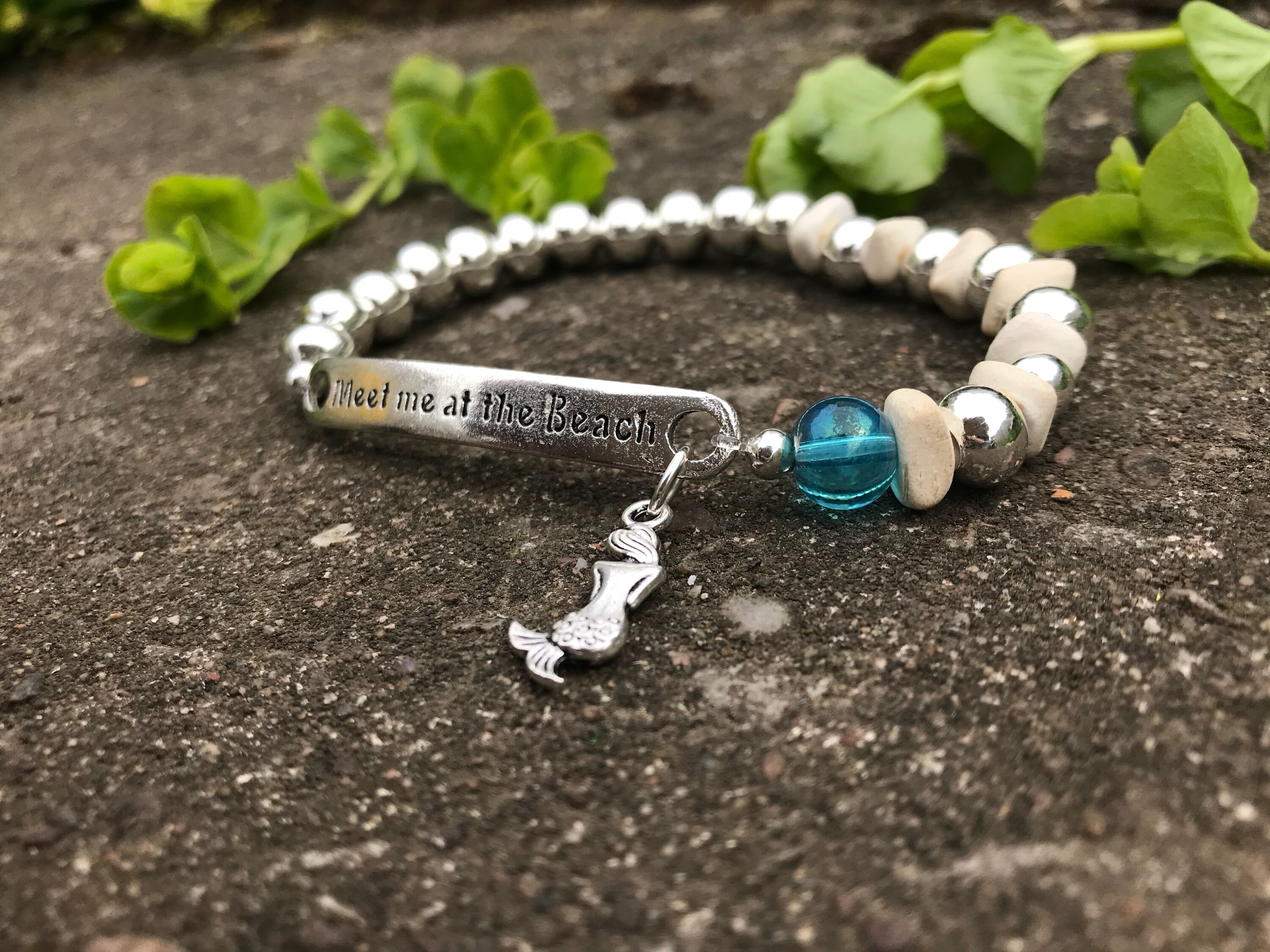 SPRUCH ARMBAND 'meet me at the beach' Silber Perlen Etsy