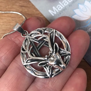 PENTAGRAMME CERF EN ARGENT 925 pendentif noeud celtique pentacle pentacle cerf totem pendentif breloque talisman - chaman animal wiccan chêne gland