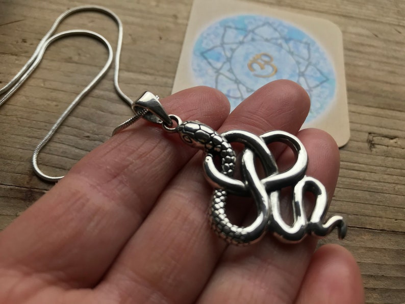 LARGE SNAKE PENDANT 925 Sterling silver huge charm druid pagan wiccan coiled infinity figure eight serpent kundalini shakti