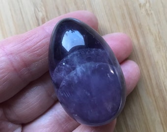 purple AMETHYST POCKET EGG carved crystal third eye intuition . medium  egg 40mm