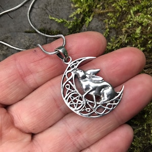 SILVER HARE MOON lunar pendant amulet talisman - fertility celtic shaman wicca druid pagan mandala unusual gift totem rabbit power animal