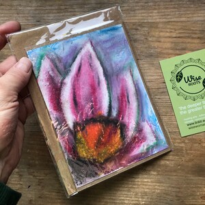ORYGINALNA SZTUKA - PINKLOTUS autorstwa artystki Cara Bianca. Sztuka a6 pastele olejne karta pocztówka wydruk uzdrawiająca pozytywna wibracja ołtarz medytacja przestrzeń