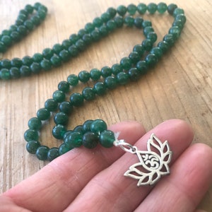 GREEN JADE MALA lotus beads 108 japa mala mantra bead angel aura Quartz 8mm crystal healing