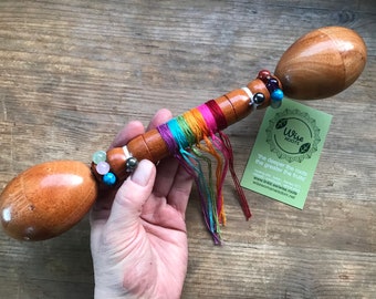 RAINBOW EGG RATTLE seed pod shaker protection shamanic tool altar sound healing vegan wiccan druid shaman