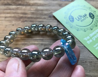 AURA TWIN BRACELET Blue aura bead cuff Healing communication throat talisman raw  point crystal twinflame