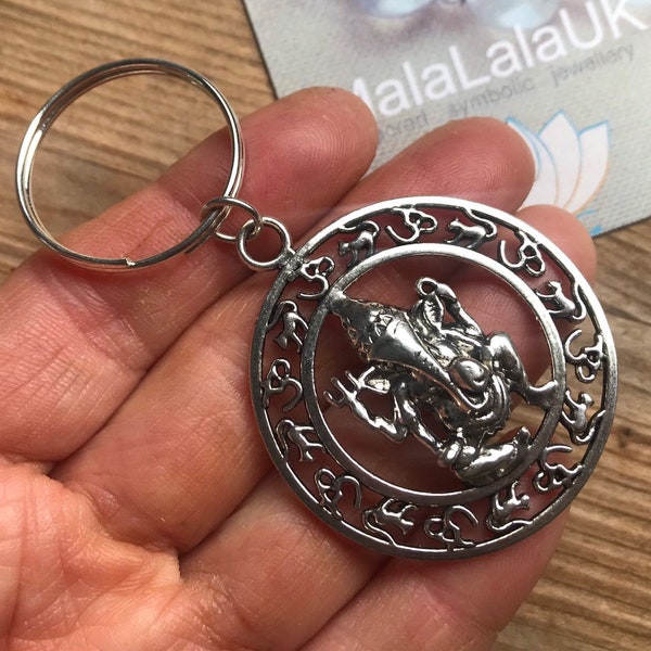 large Om SILVER GANESH Keyring charm hanging car camper van lucky elephant power family strength elephant totem power ganesha Puja Ohm