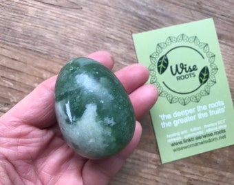 serpentine green JADE POCKET egg carved crystal purification peace calm clarity protection heart chakra kundalini egg 50mm