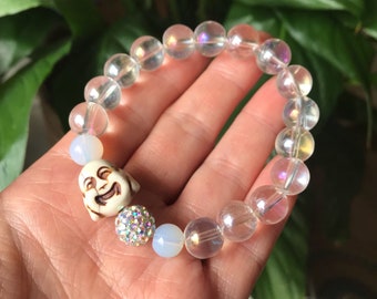 LAUGHING BUDDHA BRACELET cuff - prayer mala Balance Protection grounding Yoga Meditation Yoga buddhist grief negativity amulet