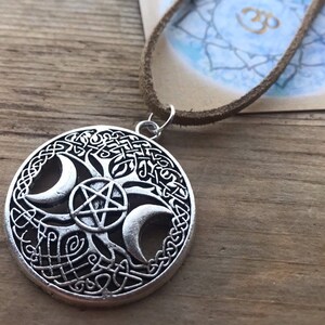 TRIPLE MOON Tree PENDANT pentacle pentagram pagan wiccan gift druid celtic pentacle moon phases moon goddess