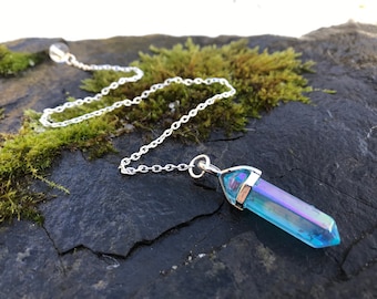 AQUA AURA PENDULE quartz point inhabituel arc-en-ciel bleu vert rose baguette de radiesthésie pendule cristal guérison émotionnelle guérison