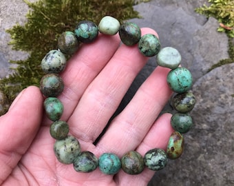 AFRICAN TURQUOISE bracelet deep Healing dna karma past life  healing talisman amulet healing chunky turquoise pebble calming third eye