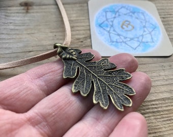 OAK LEAF PENDANT copper bronze talisman amulet mens ladies druid pagan wicca fairy plant magic shaman oak tree symbolism strength wisdom