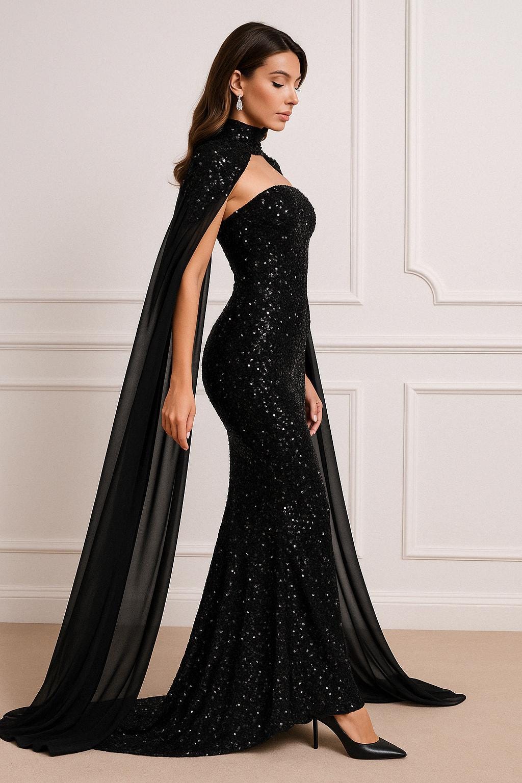 black flowy formal dress Black Simple A-line V-neck Chiffon Evening Dresses With Slit Long Prom main image 1