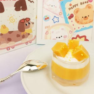 Mango Pudding Cup Squishy, taba Squishy, hand made, Stress reliever, super soft, Slime toy